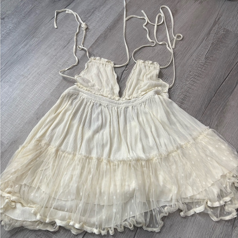 Cream Ruffled Tiered Babydoll Dress